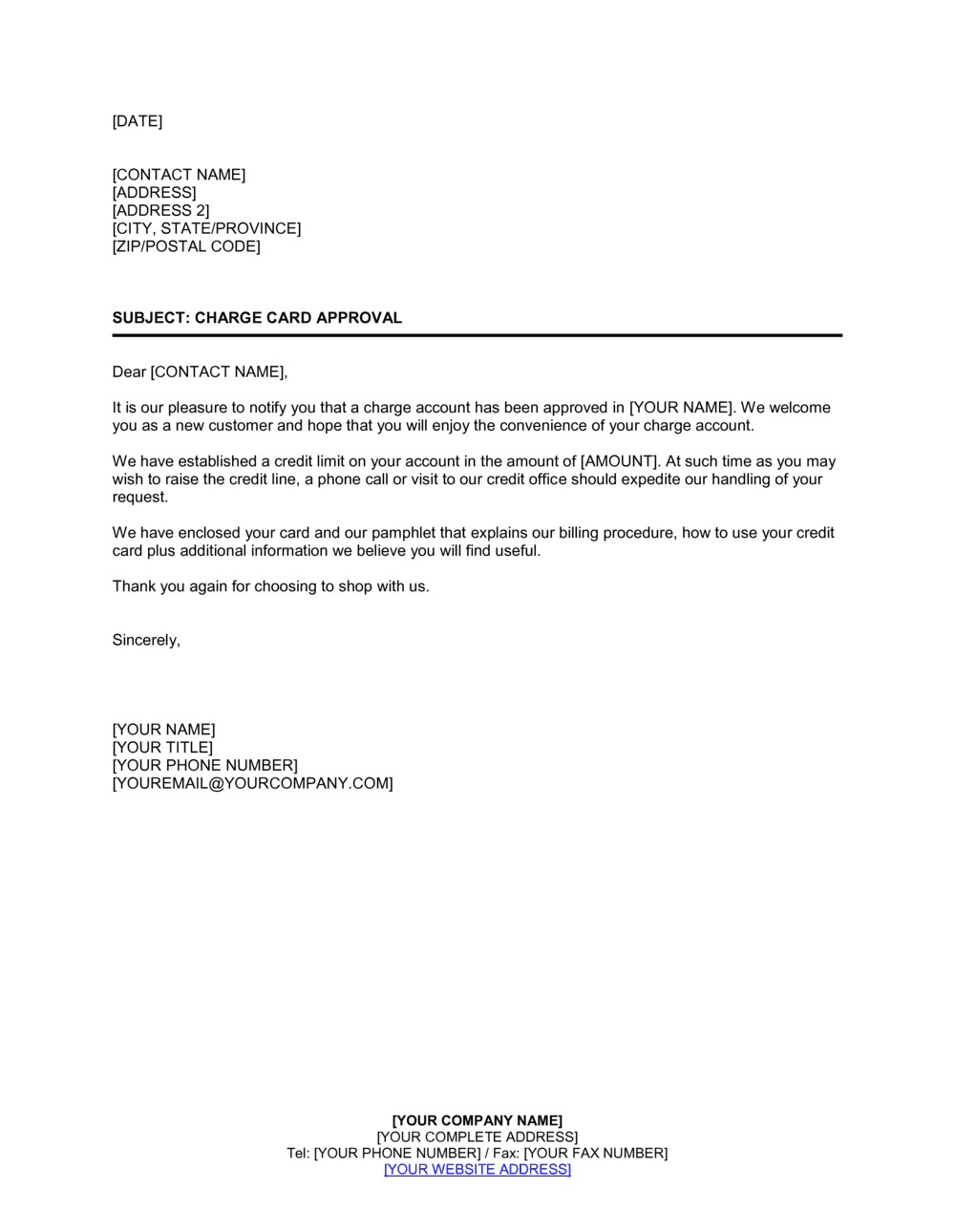 Business-in-a-Box's Customer Charge Card Approval Template