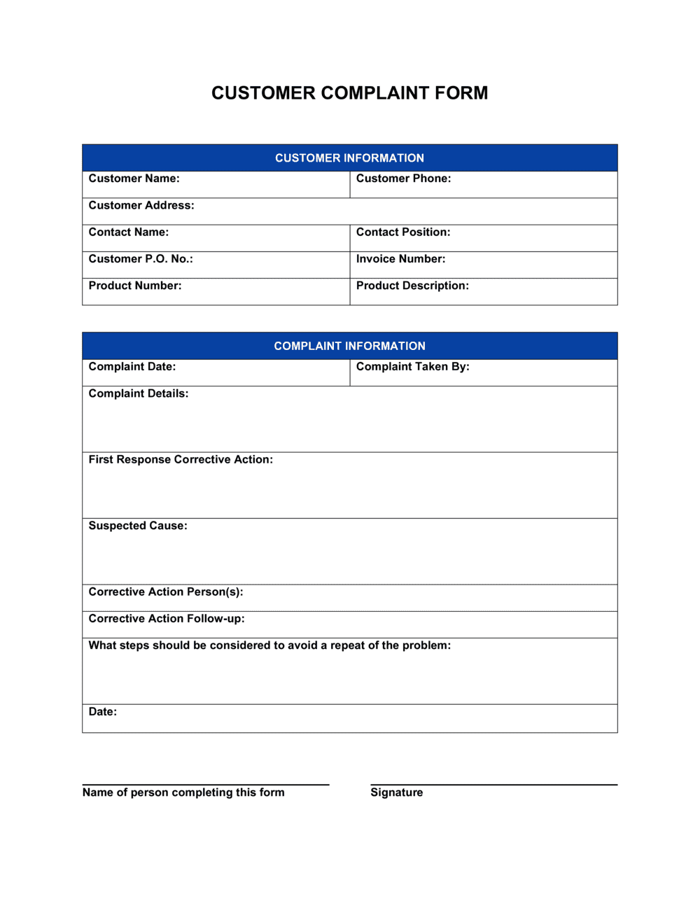 Customer Complaint Form Template  by Business-in-a-Box™ Throughout Customer Information Card Template