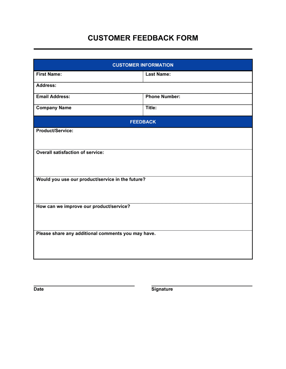 Customer Feedback Form Template by Business in a Box™
