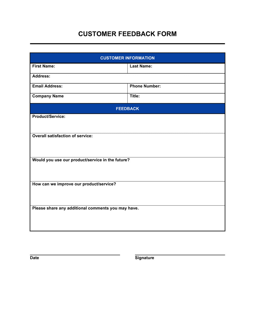 Customer Feedback Form Template By Business in a Box 