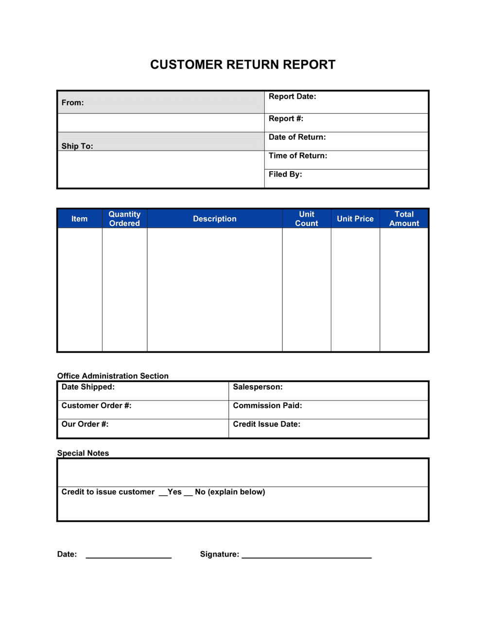 Customer Return Report Template By Business in a Box 