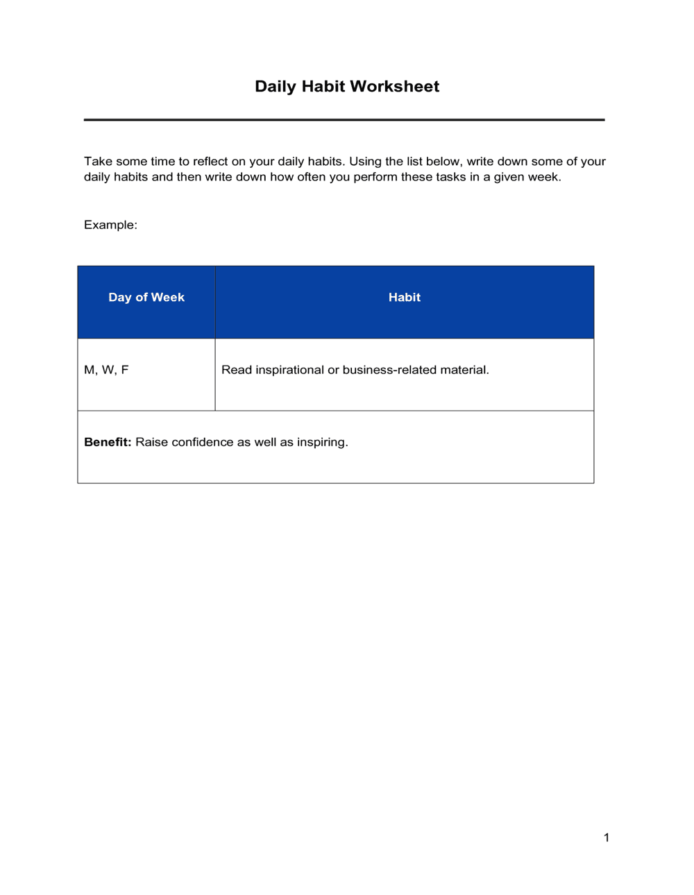 Business-in-a-Box's Daily Habit Worksheet Template