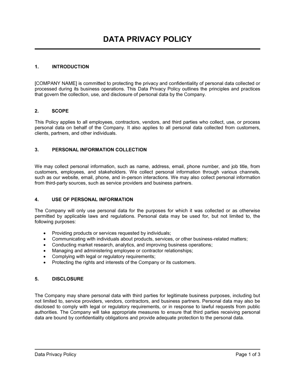 Business-in-a-Box's Data Privacy Policy Template