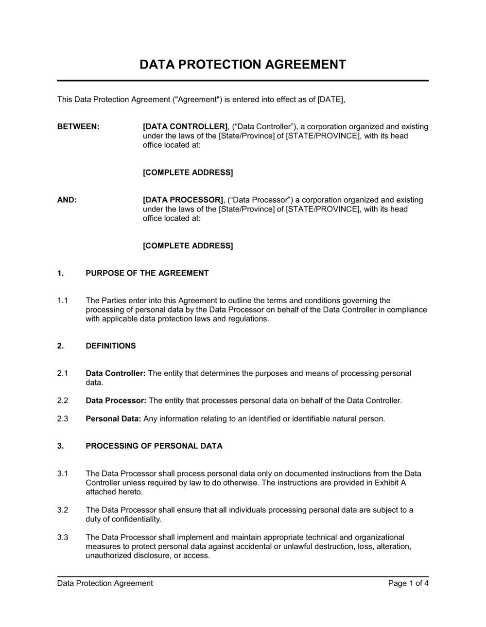 Data Protection Agreement Template [Free Download] Word & PDF
