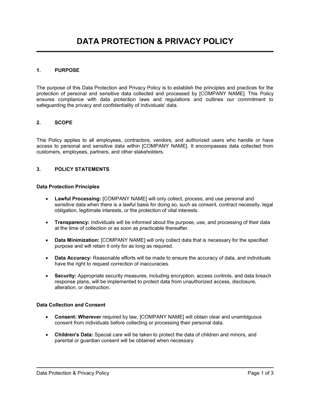 Business-in-a-Box's Data Protection and Privacy Policy Template