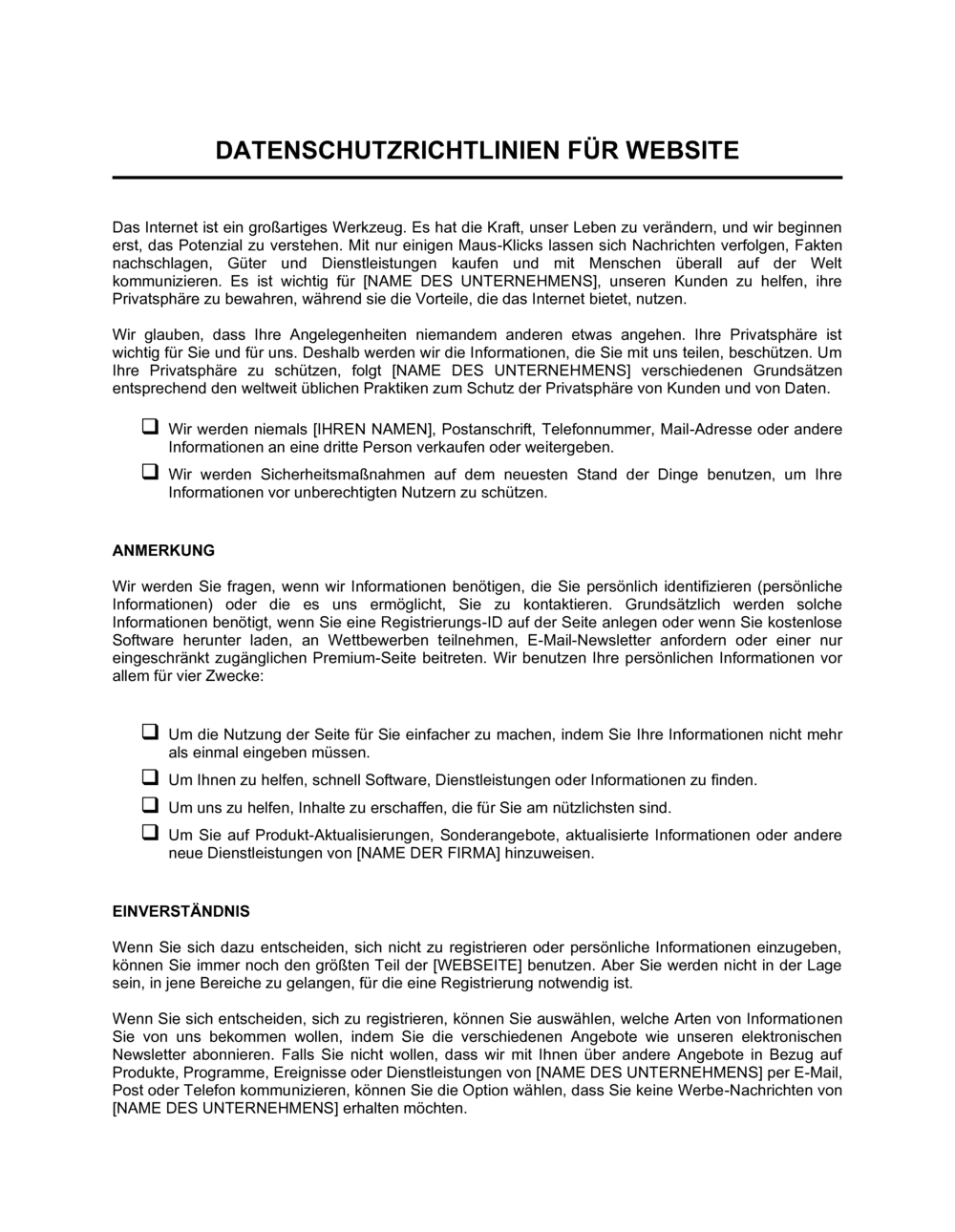 Business-in-a-Box's Datenschutzrichtlinien für Website