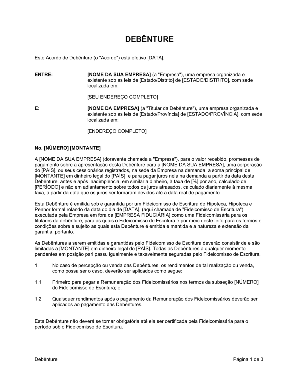 Business-in-a-Box's Debenture Formulário Curto