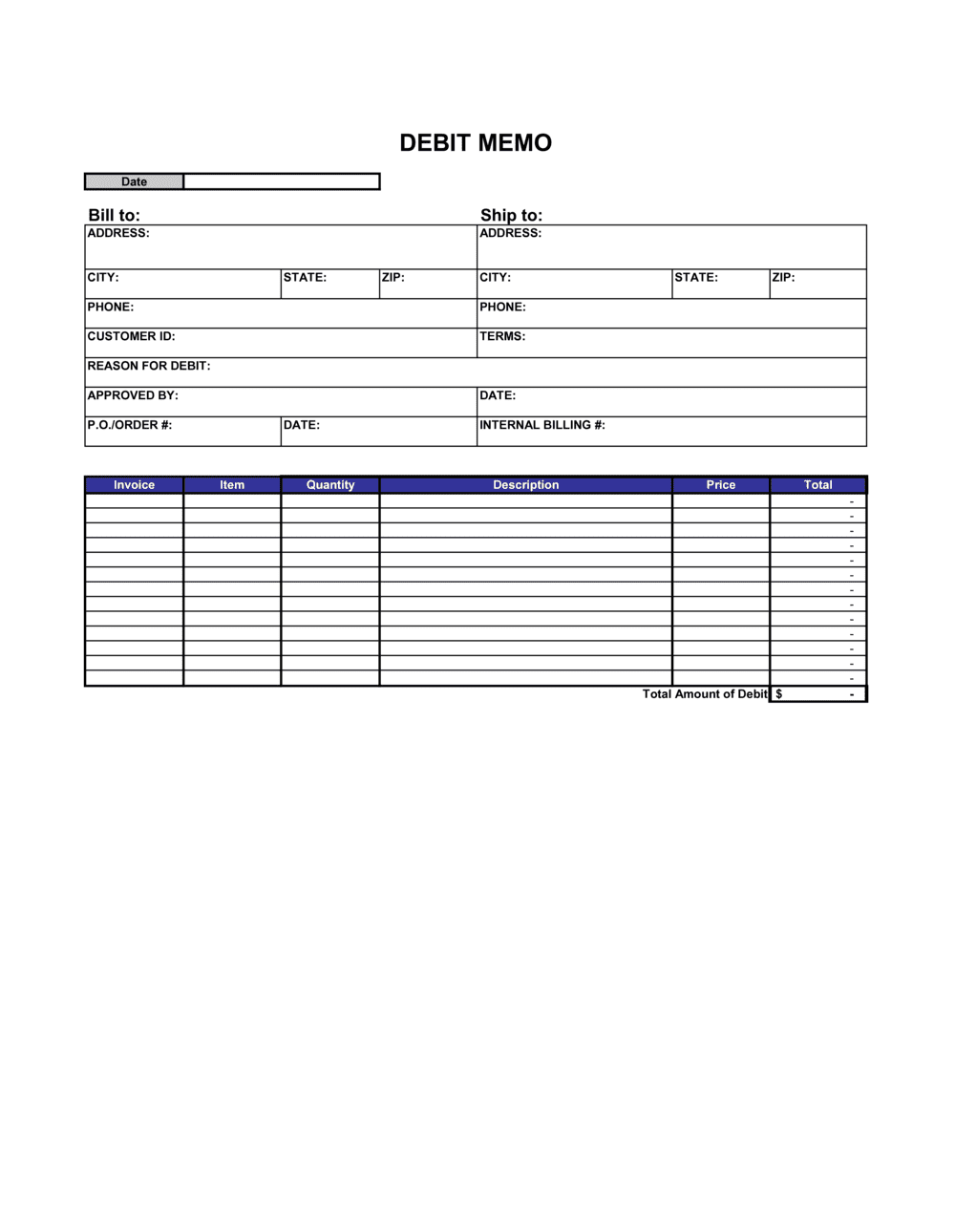 Debit Memo Template  by BusinessinaBox™