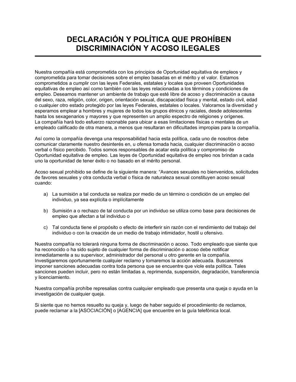 Business-in-a-Box's Declaración y política que prohíben la discriminación ilegal