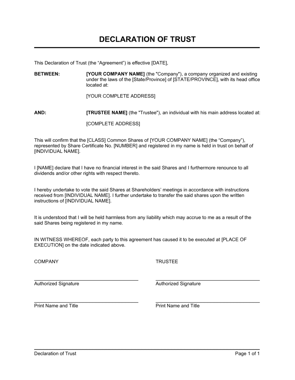 Declaration of Trust Template (Download)