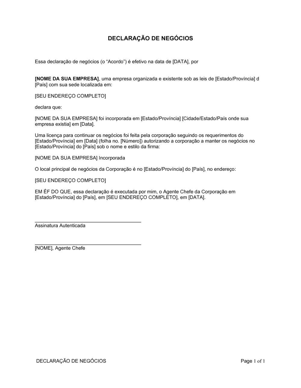 Business-in-a-Box's Declaração de Realização de Negócios