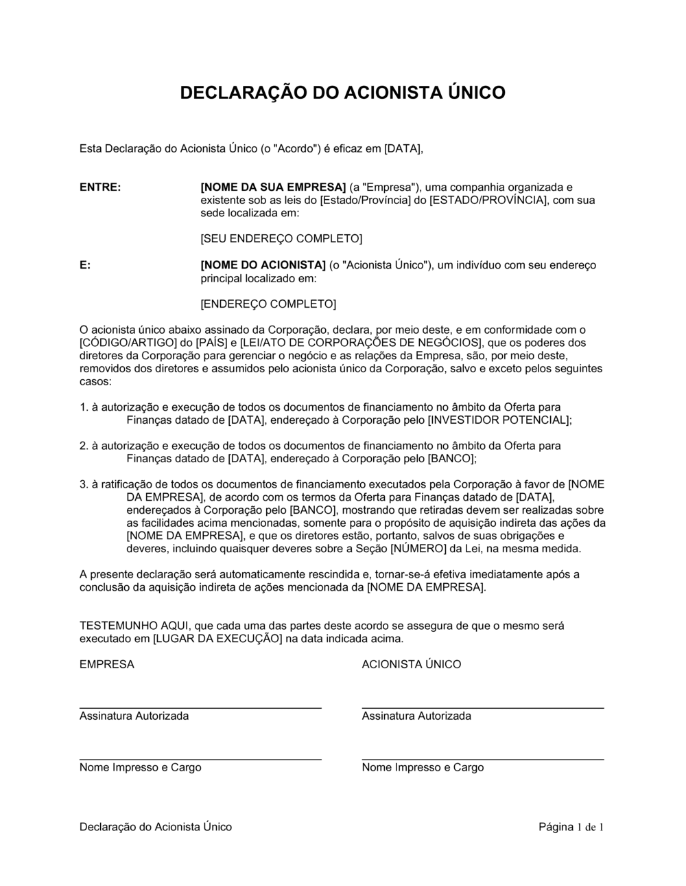 Business-in-a-Box's Declaração de Único Acionista