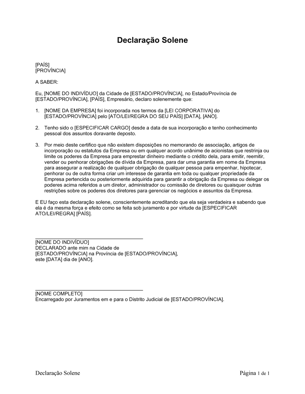 Business-in-a-Box's Declaração Solena