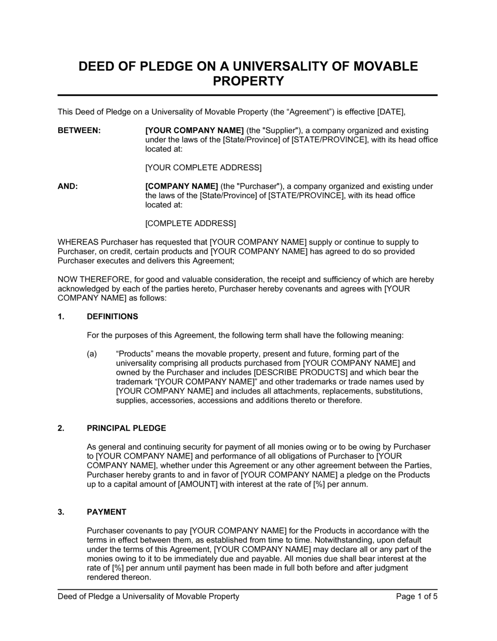 deed of assignment of immovable property