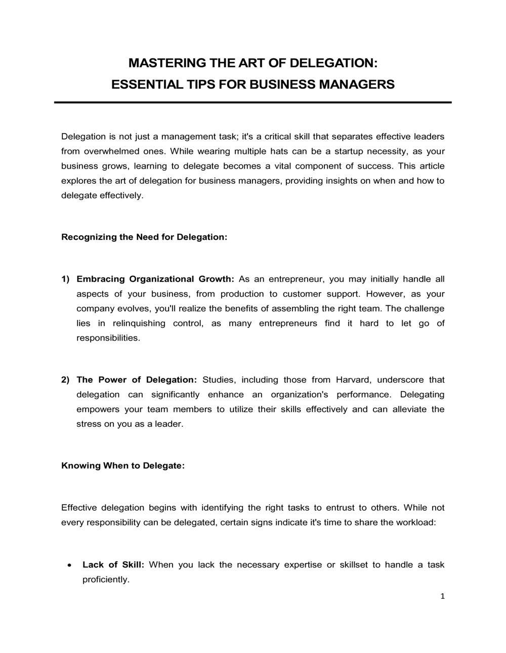 Business-in-a-Box's Delegation Tips For Business Managers Template