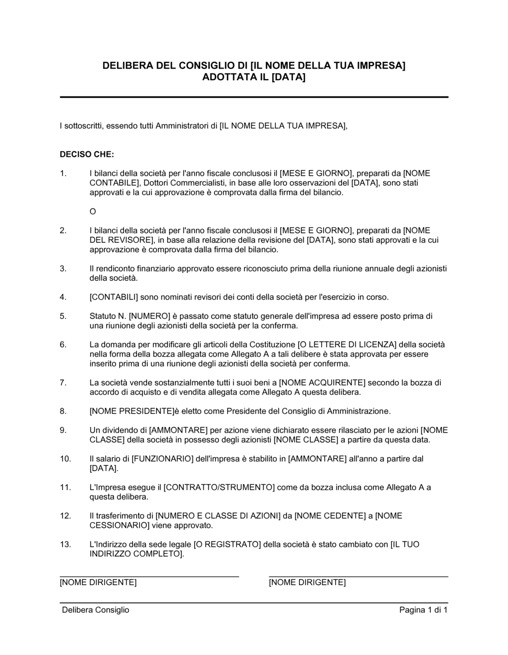 Business-in-a-Box's Delibera consiglio