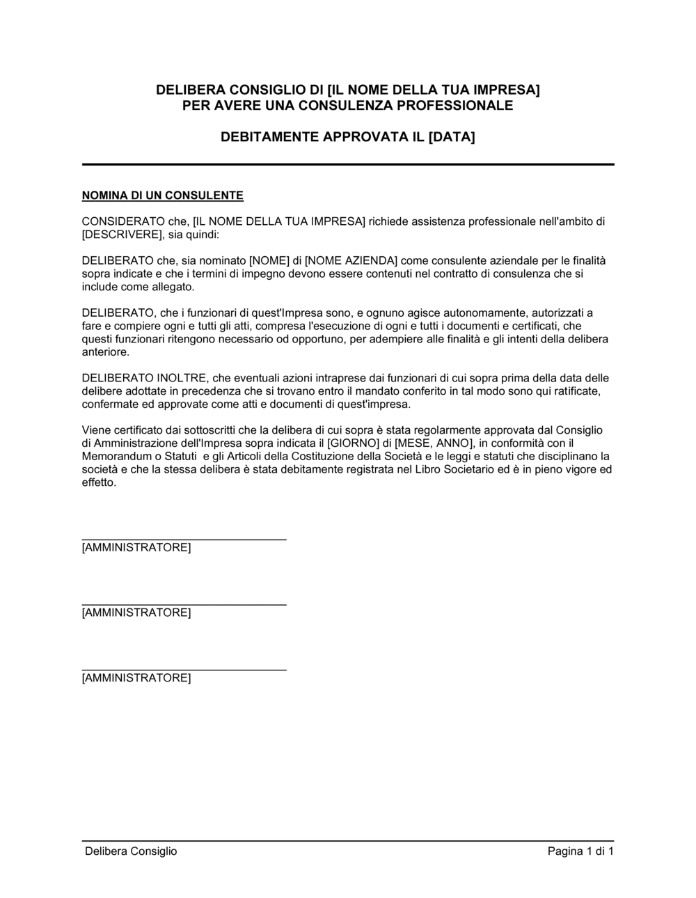 Business-in-a-Box's Delibera consiglio acquisizione consulenza professionale