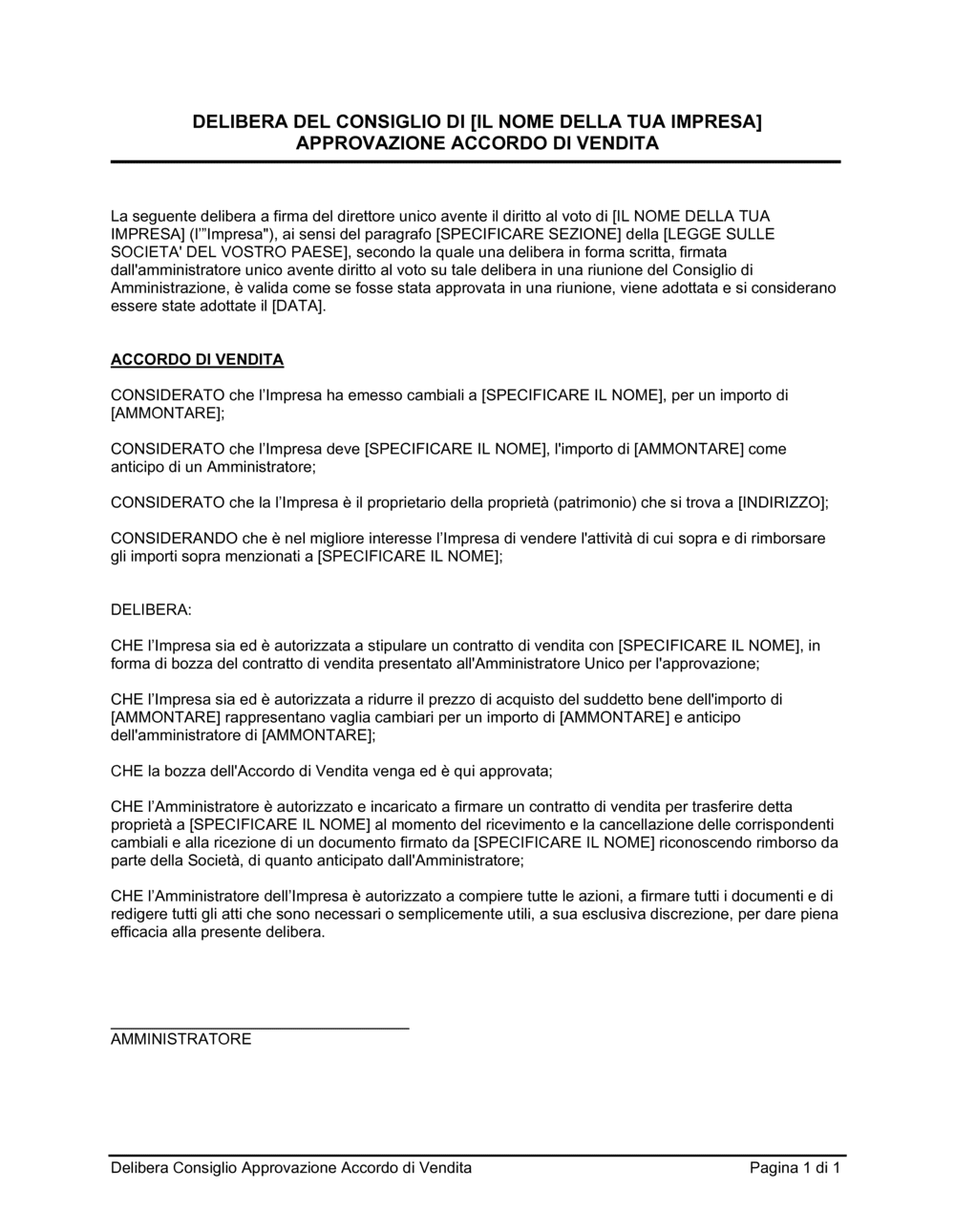 Business-in-a-Box's Delibera consiglio approvazione accordo di vendita amministratore unico