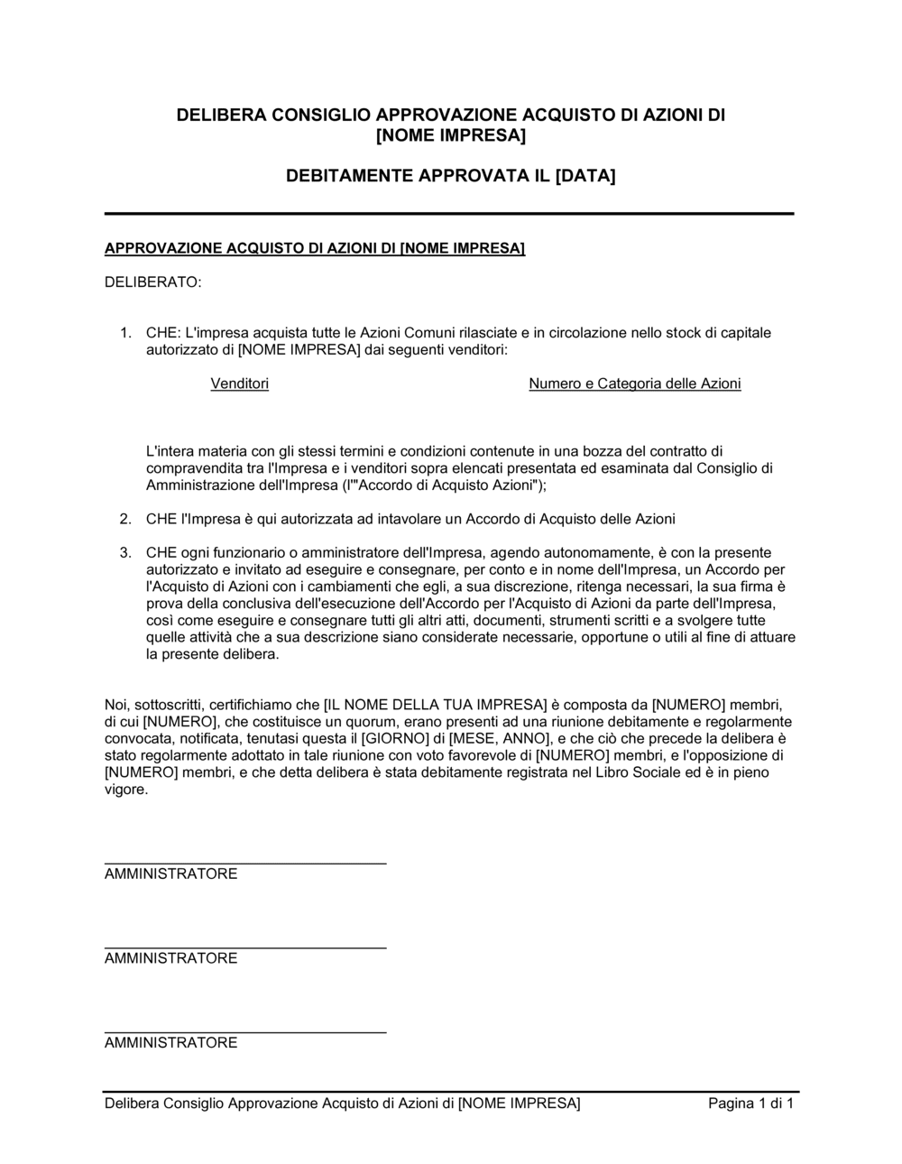 Business-in-a-Box's Delibera consiglio approvazione acquisto azioni