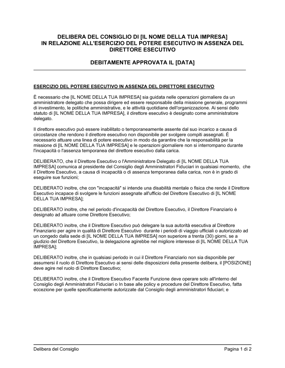 Business-in-a-Box's Delibera consiglio approvazione potere esecutivo