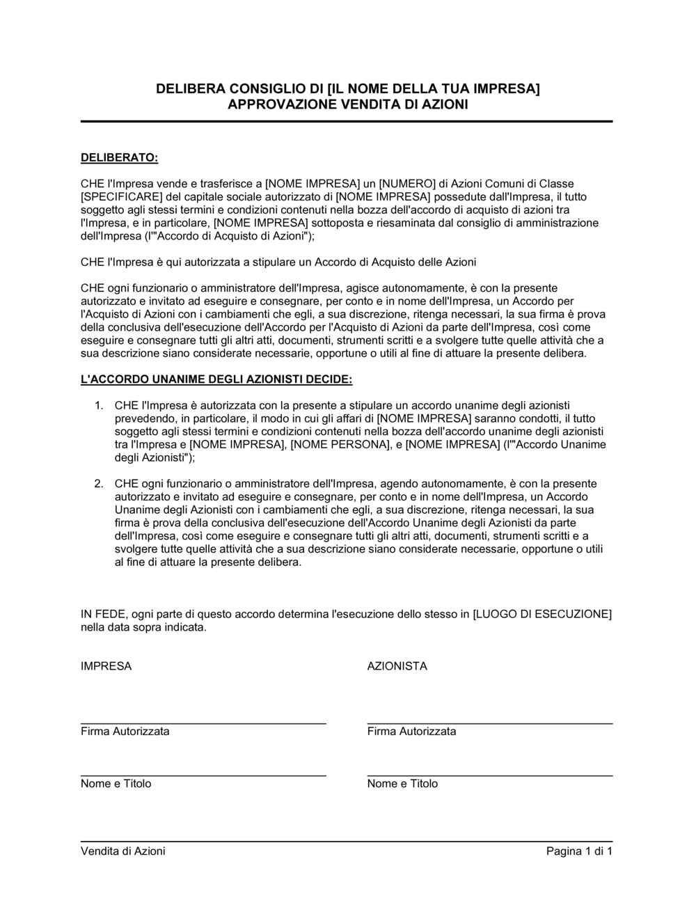 Business-in-a-Box's Delibera consiglio approvazione vendita azioni