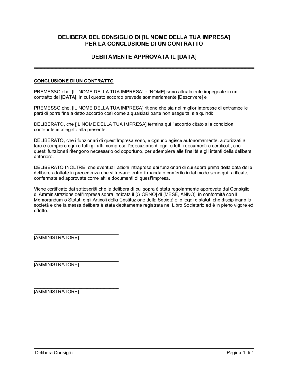 Business-in-a-Box's Delibera consiglio fine di un contratto