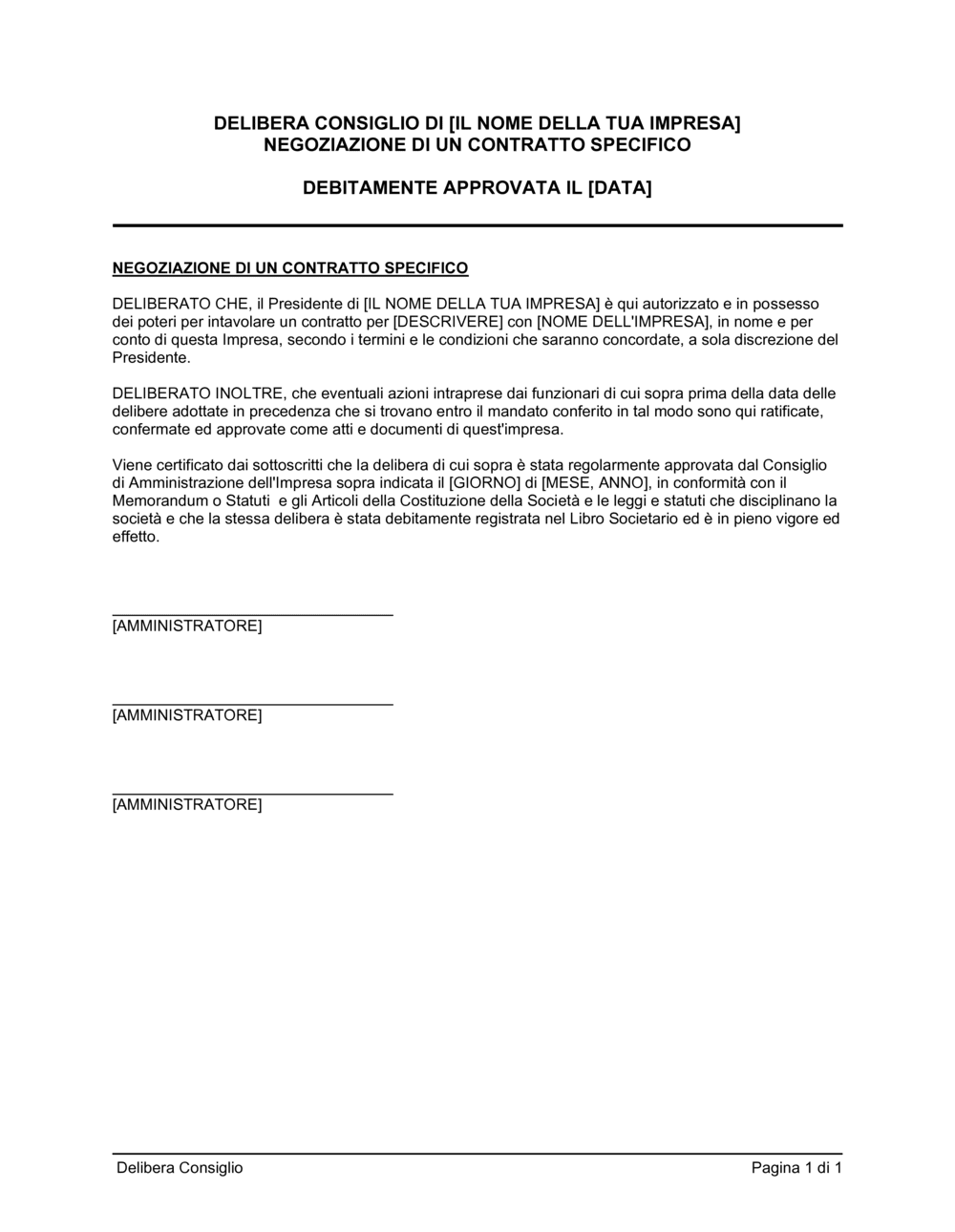 Business-in-a-Box's Delibera consiglio negoziazione di un contratto specifico