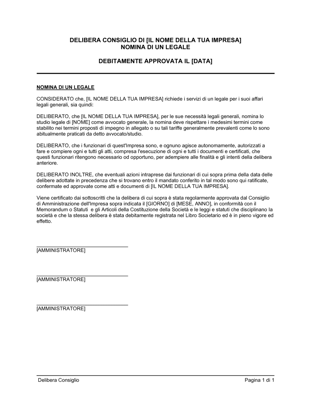 Business-in-a-Box's Delibera consiglio nomina di un legale