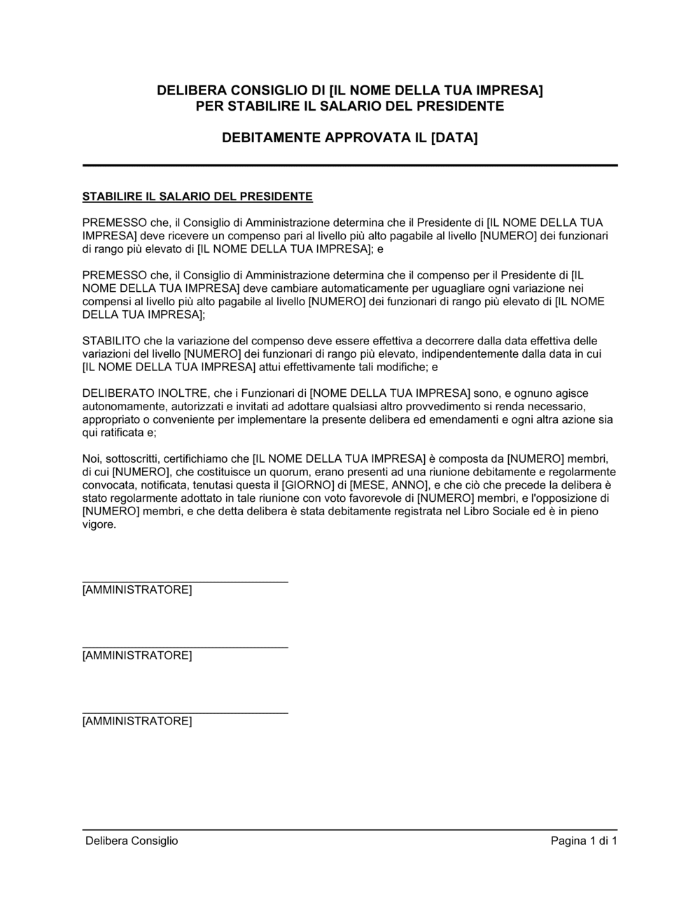 Business-in-a-Box's Delibera consiglio stabilire salario del presidente