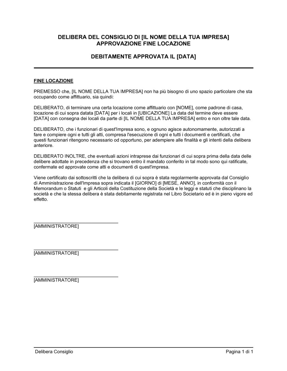 Business-in-a-Box's Delibera consiglio termine locazione