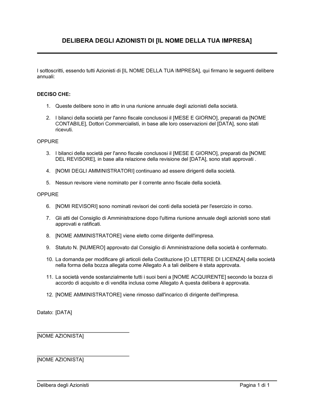 Business-in-a-Box's Delibera degli azionisti