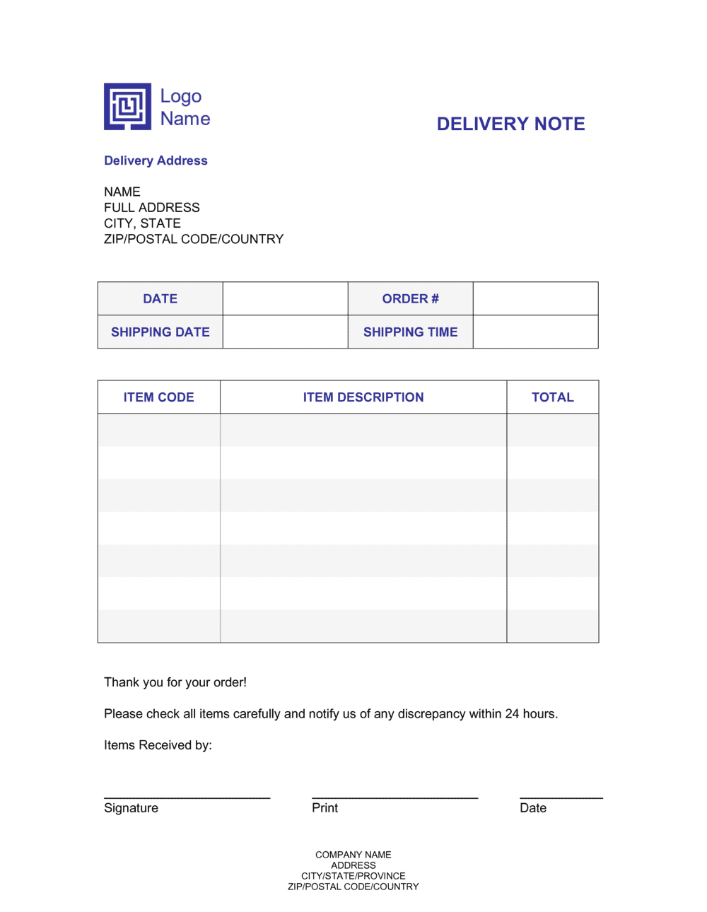 Delivery Note Template by Business in a Box™