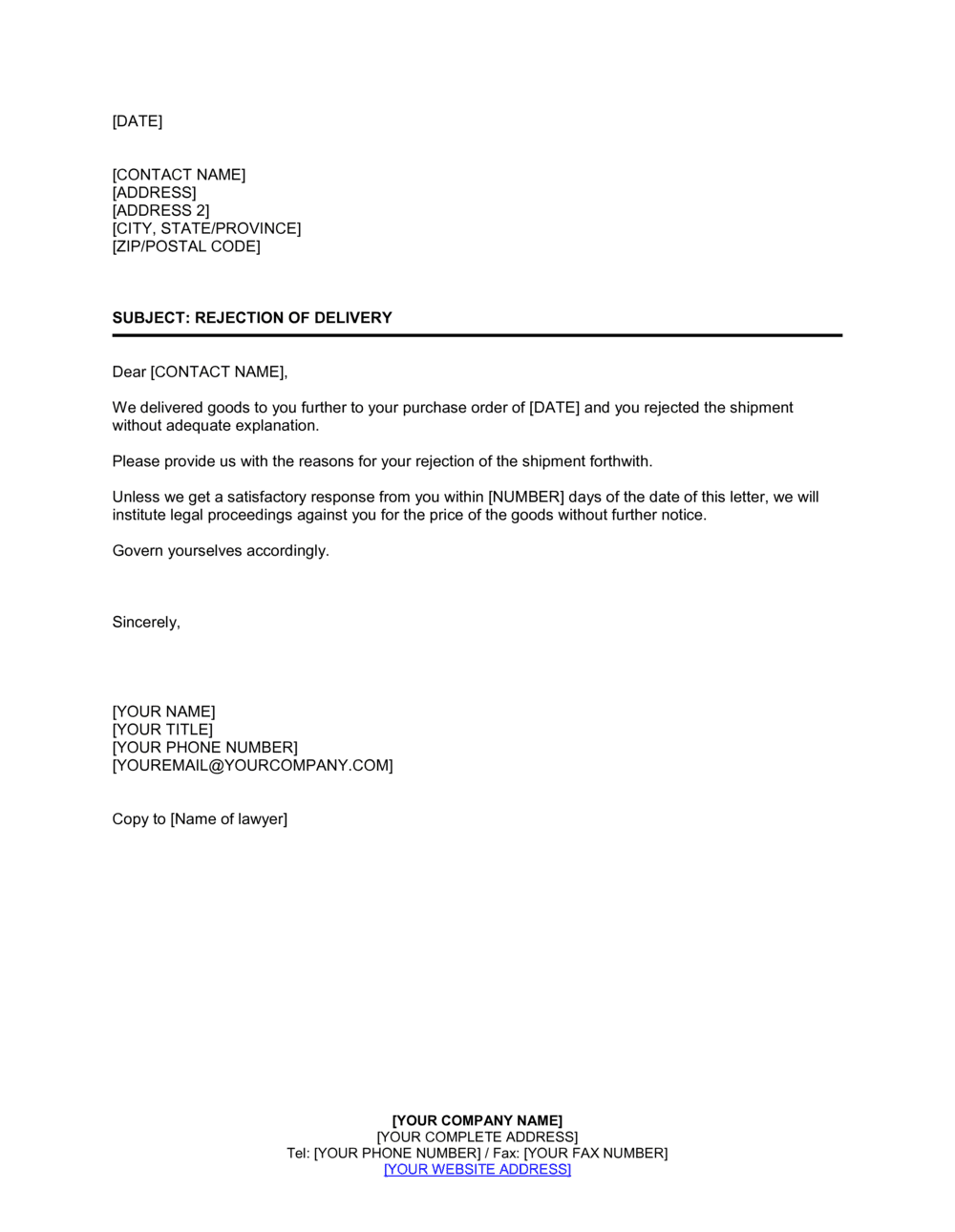 Business-in-a-Box's Demand for Particulars of Rejection of Goods Template