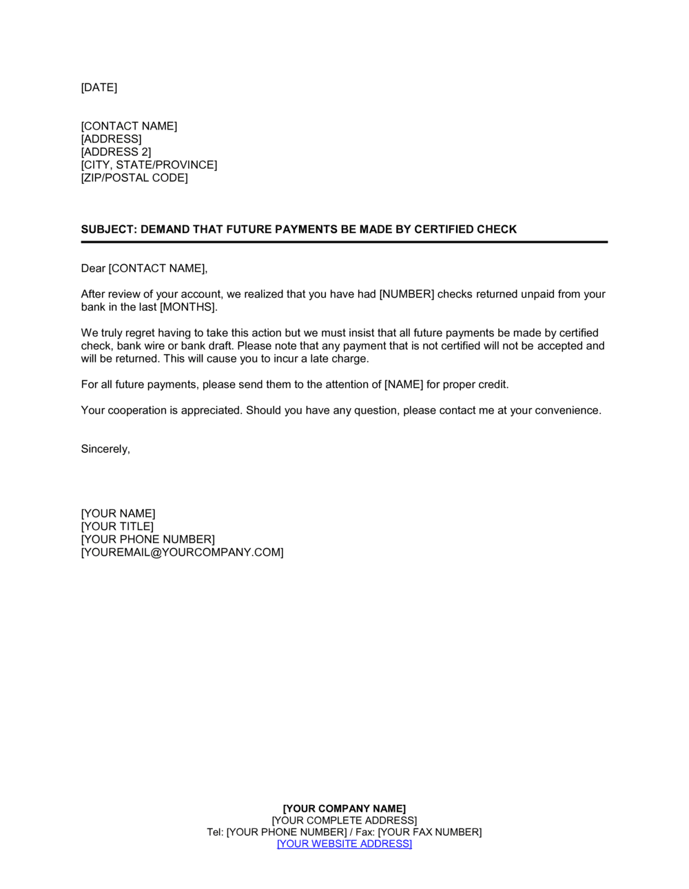 Business-in-a-Box's Demand Future Payments by Certified Check Template