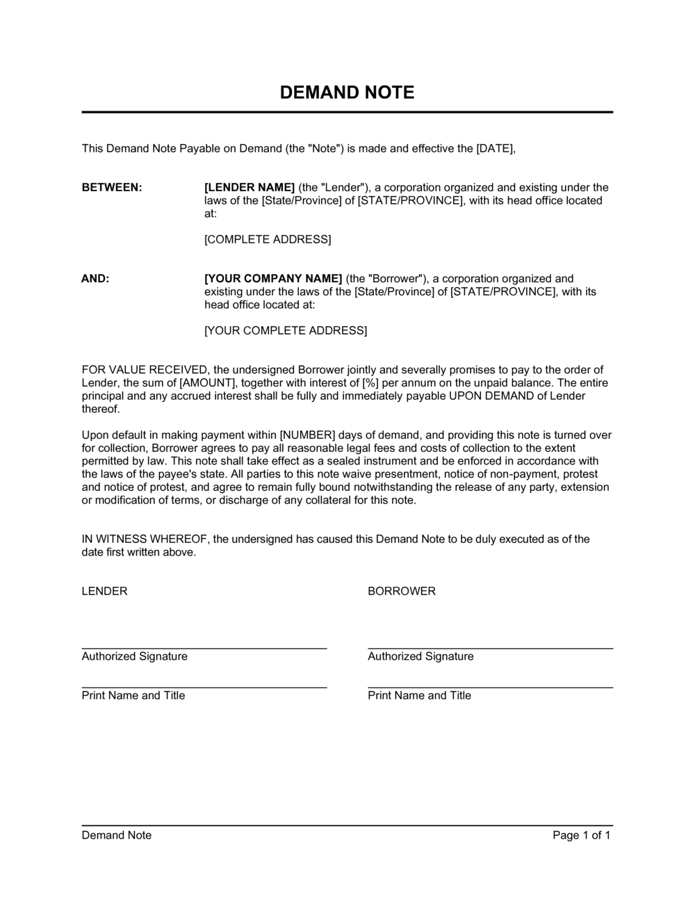 Demand Note Template  by Business-in-a-Box™ Inside Loan Promissory Note Template