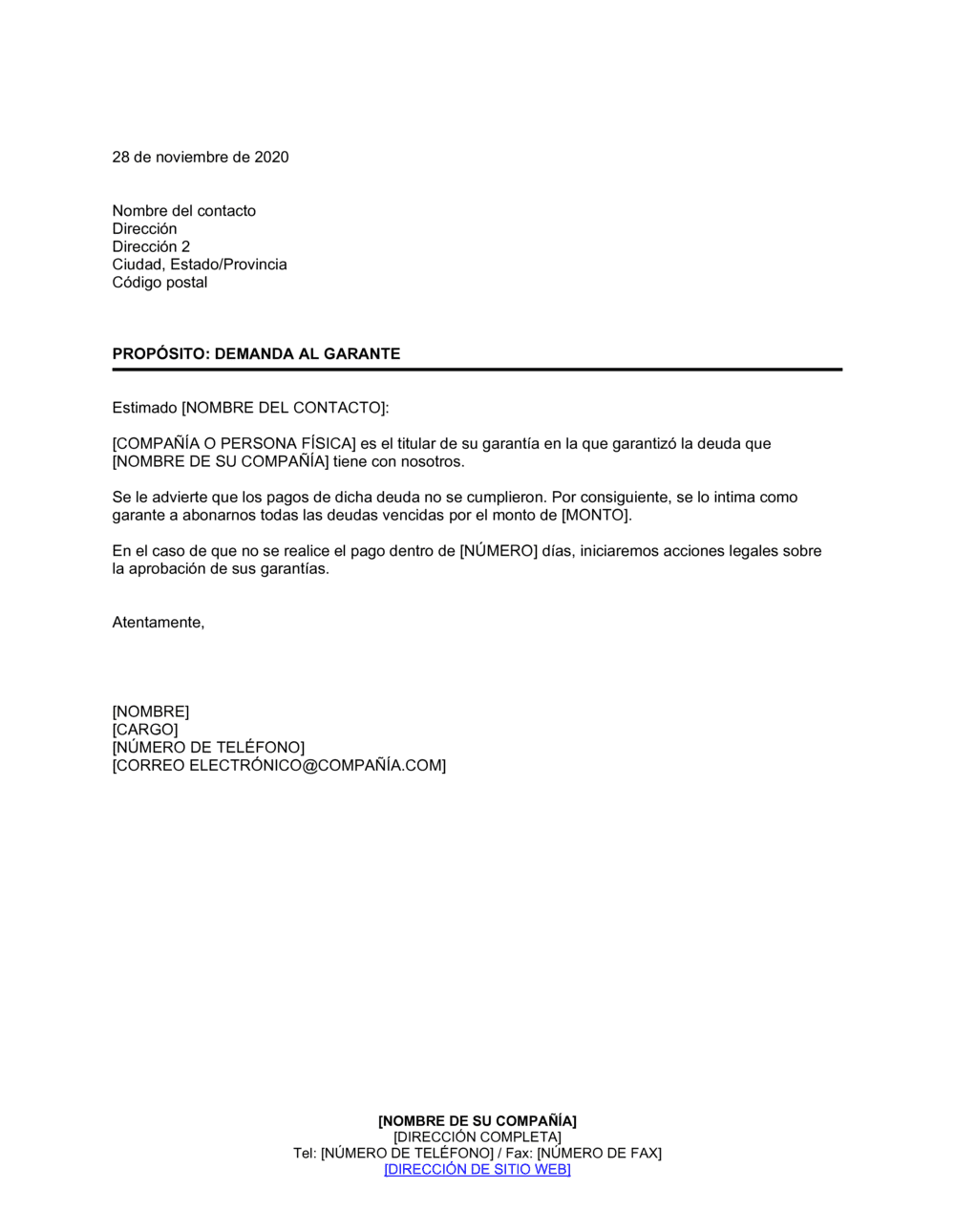 Business-in-a-Box's Demanda al garante