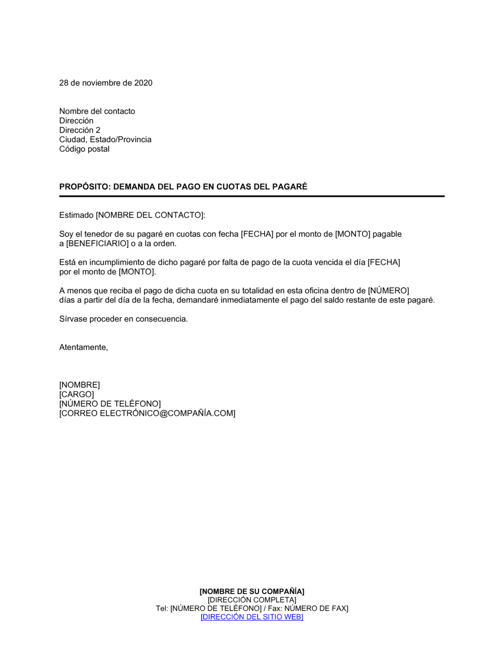 Business-in-a-Box's Demanda del pago en cuotas del pagaré