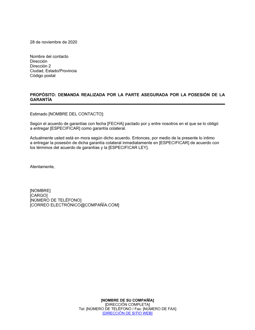 Business-in-a-Box's Demanda efectuada por la parte asegurada por posesión de garantía colateral