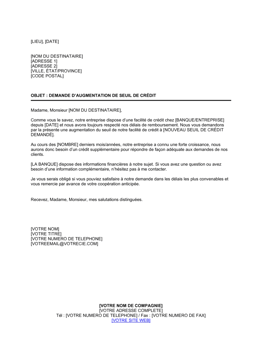 Business-in-a-Box's Demande d'augmentation de limite de crédit