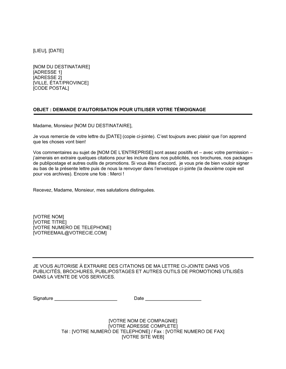 Business-in-a-Box's Demande d'autorisation pour utilisation de votre témoignage