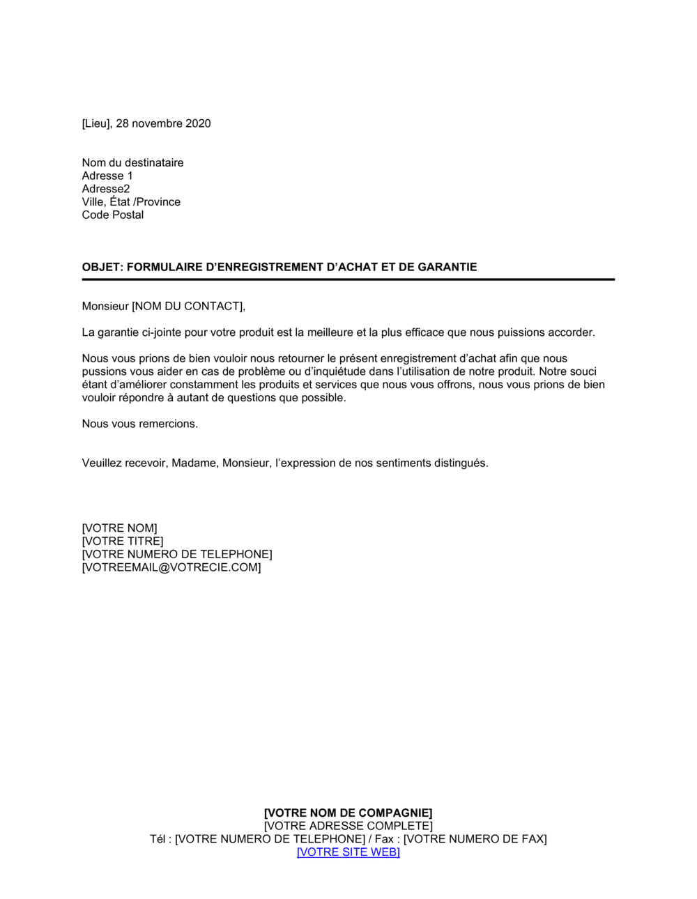 Business-in-a-Box's Demande d'enregistrement d'achat et de garantie