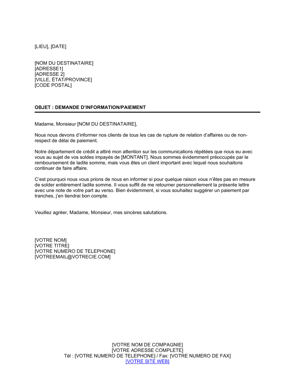 Business-in-a-Box's Demande d'information