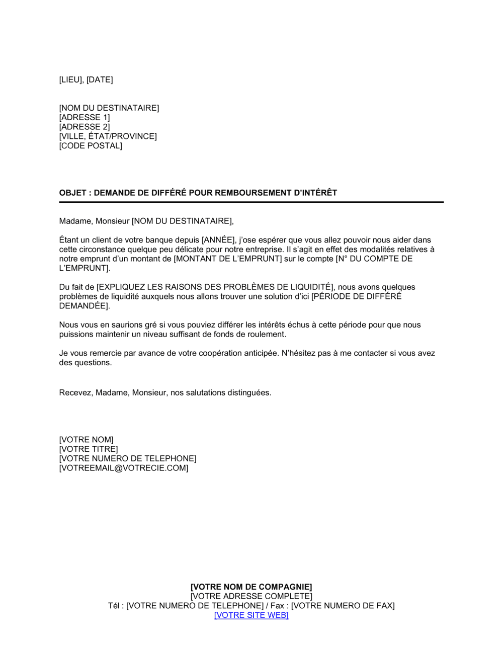 Business-in-a-Box's Demande de différé pour paiement d'intérêt