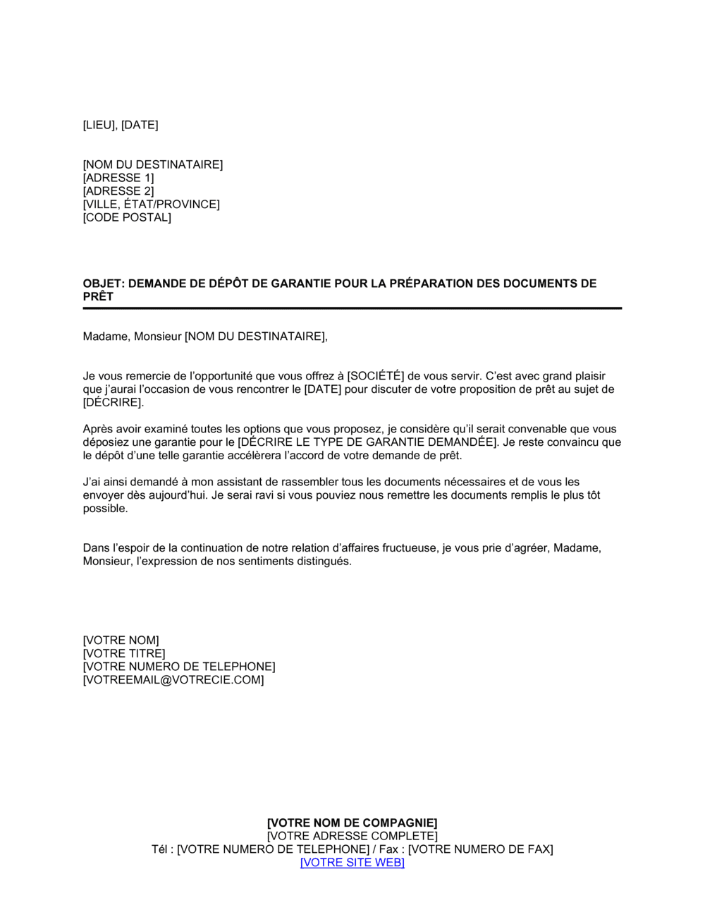 Business-in-a-Box's Demande de dépôt de garantie