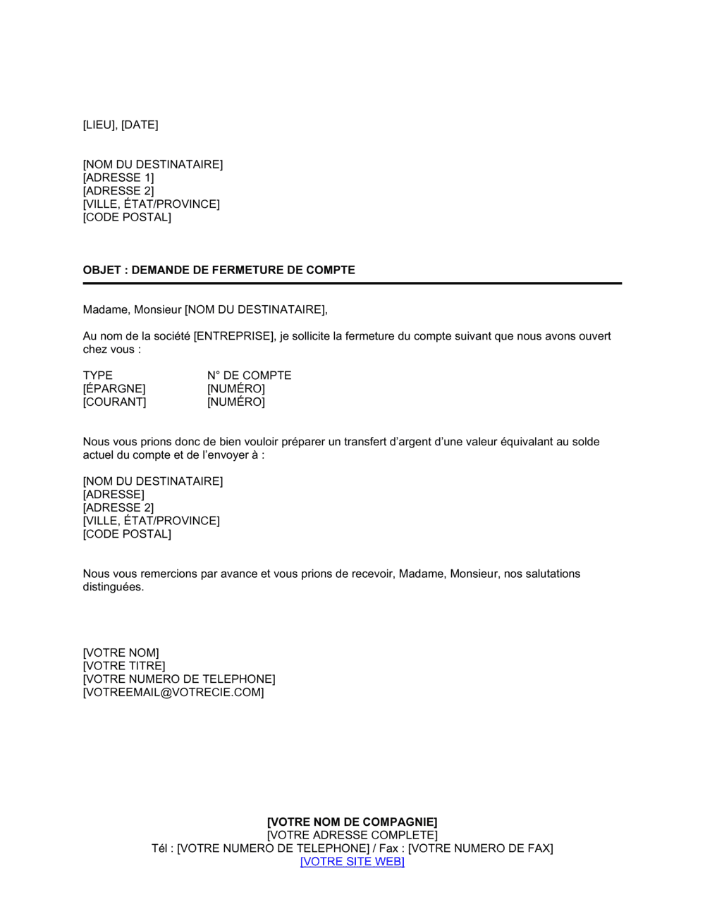 Business-in-a-Box's Demande de fermeture de compte