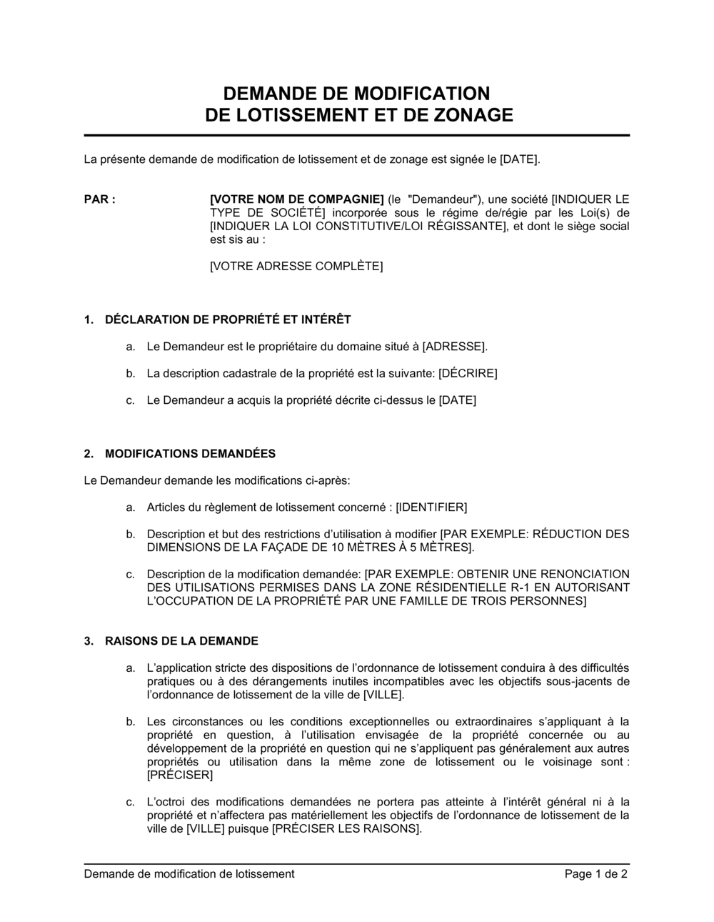 Business-in-a-Box's Demande de modification de lotissement et de zonage