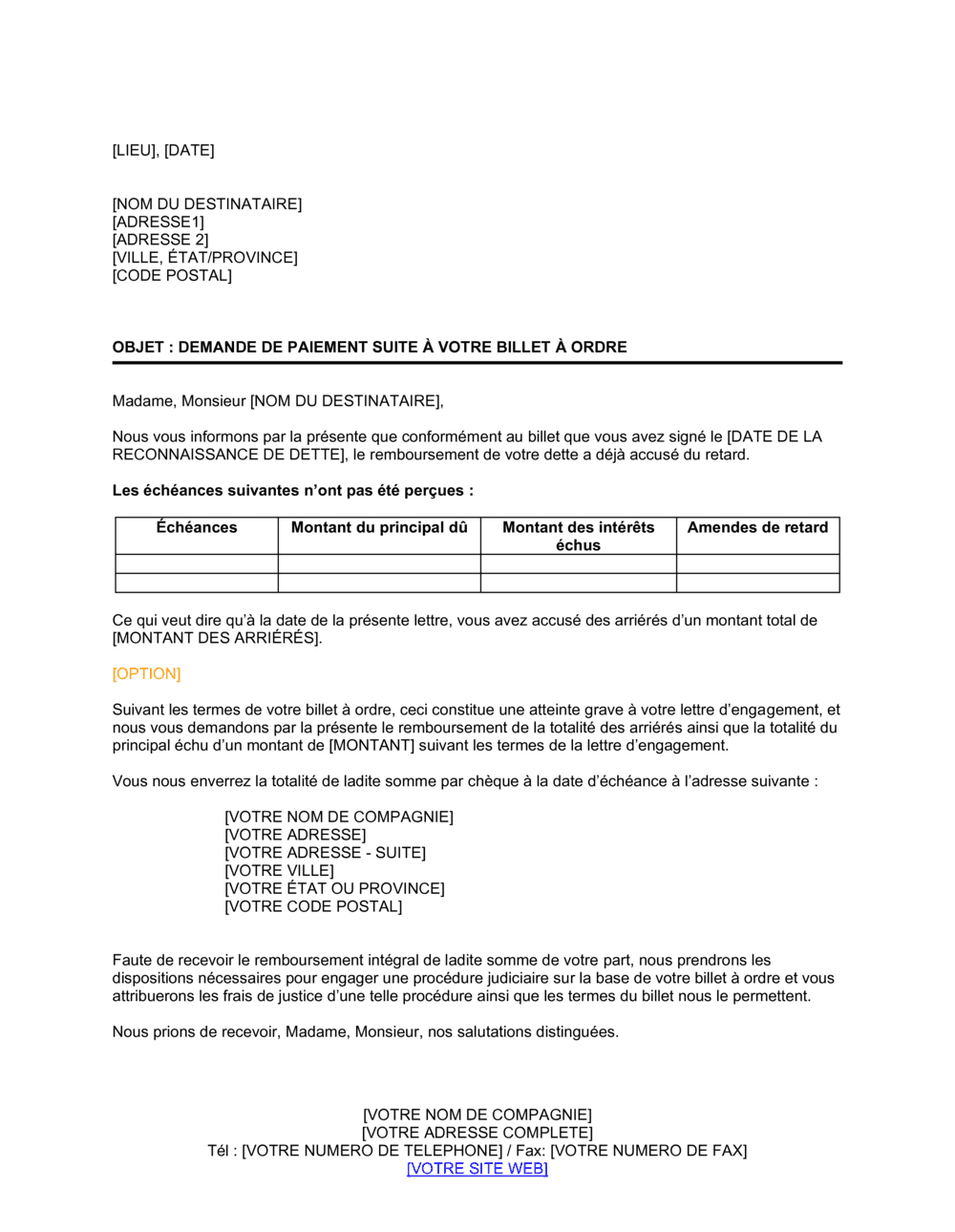Business-in-a-Box's Demande de paiement de billet à ordre