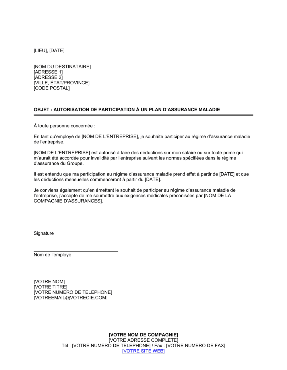 Business-in-a-Box's Demande de participation à un plan d'assurance maladie