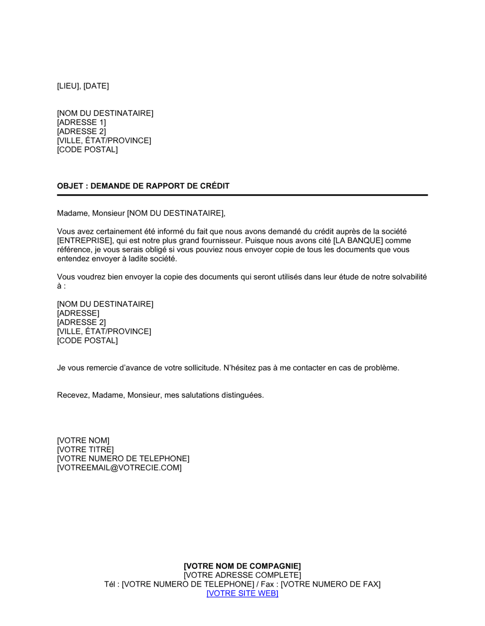 Business-in-a-Box's Demande de rapport de crédit à une banque