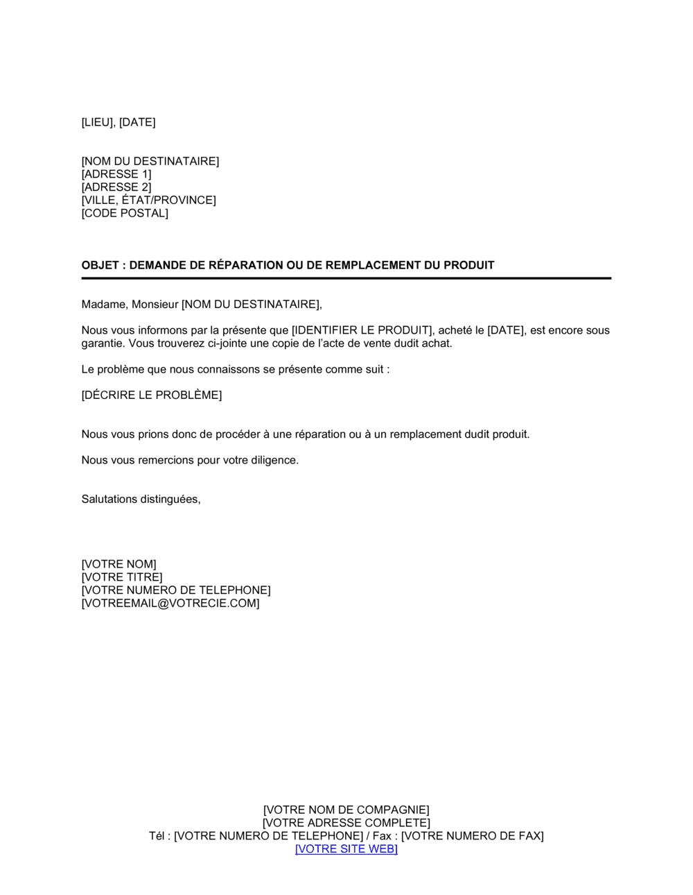 Business-in-a-Box's Demande de remplacement de marchandises